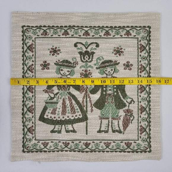 Vtg Folk Art Theme Woven Fabric Pillow Sham Cover - Picture 9 of 11